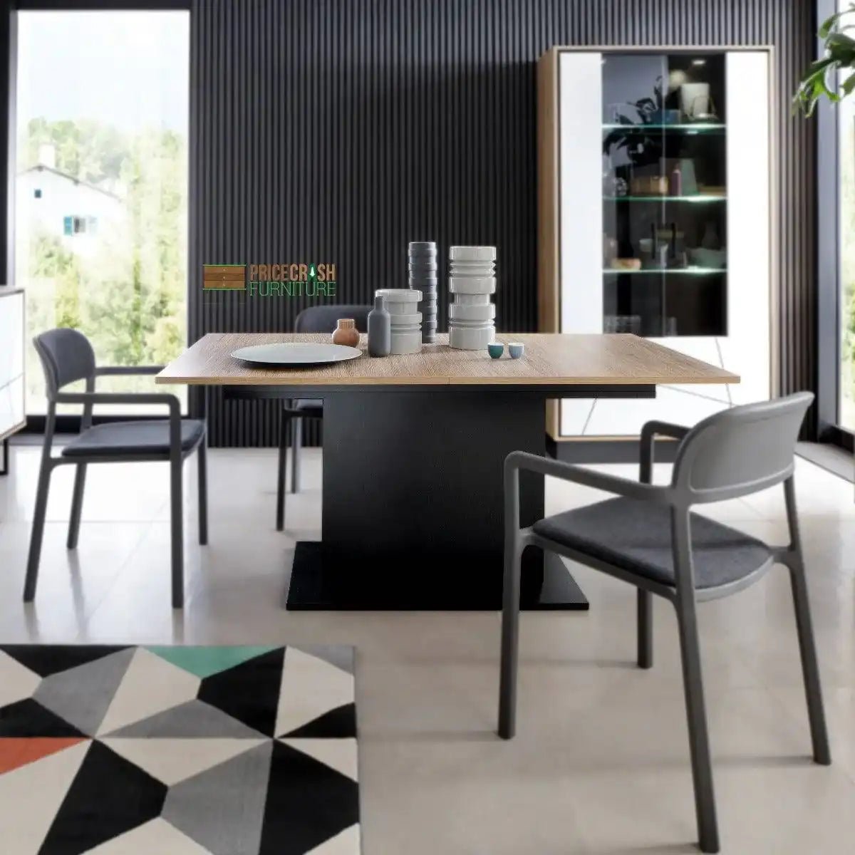 Brolo Extending Dining Table 160 - 200cm Walnut And Dark Panel Finish - Price Crash Furniture