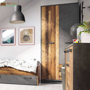 Brooklyn 2 Door Wardrobe with 2 Drawers in Walnut and Grey - Price Crash Furniture
