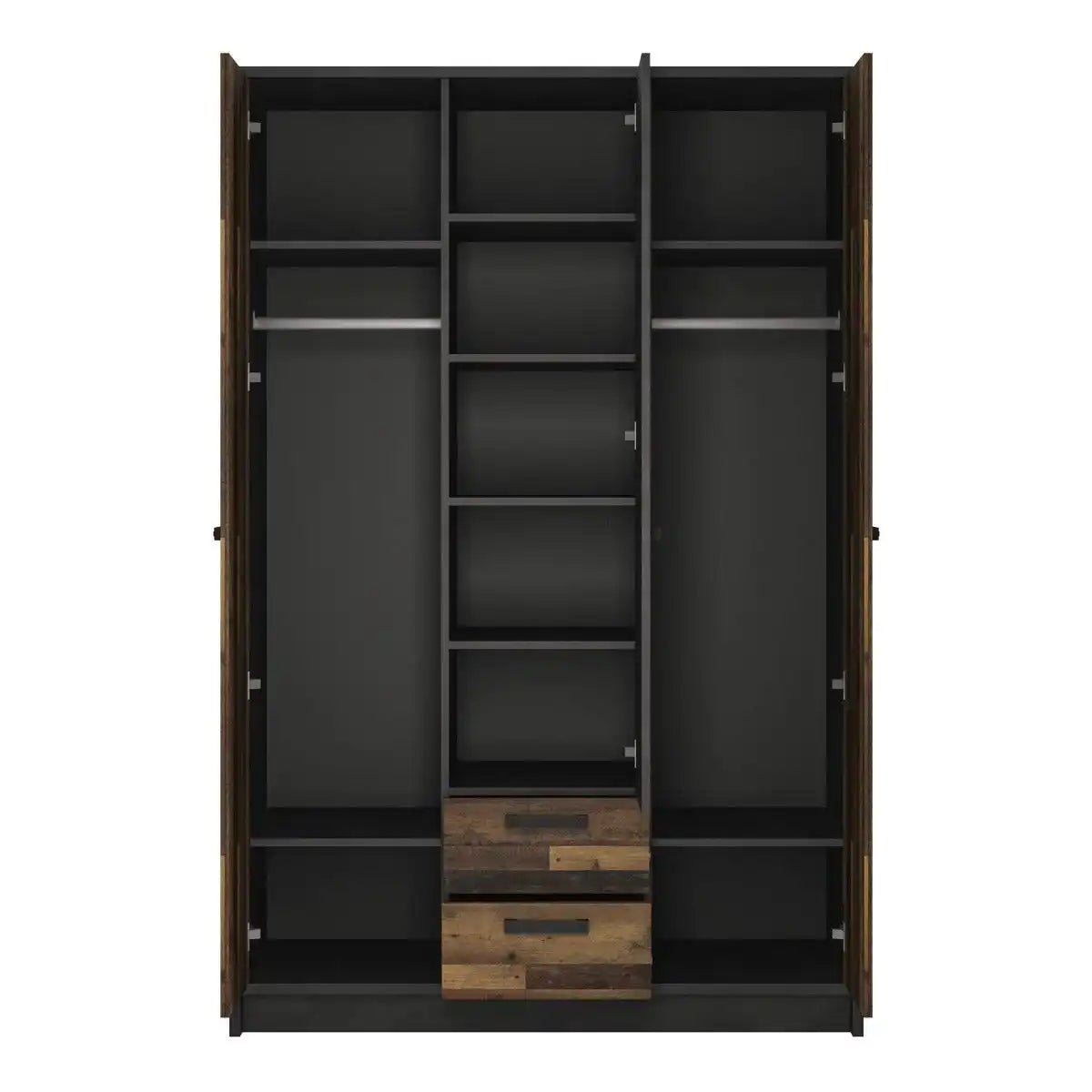 Brooklyn 3 Door Wardrobe with 2 Drawers in Walnut and Grey - Price Crash Furniture