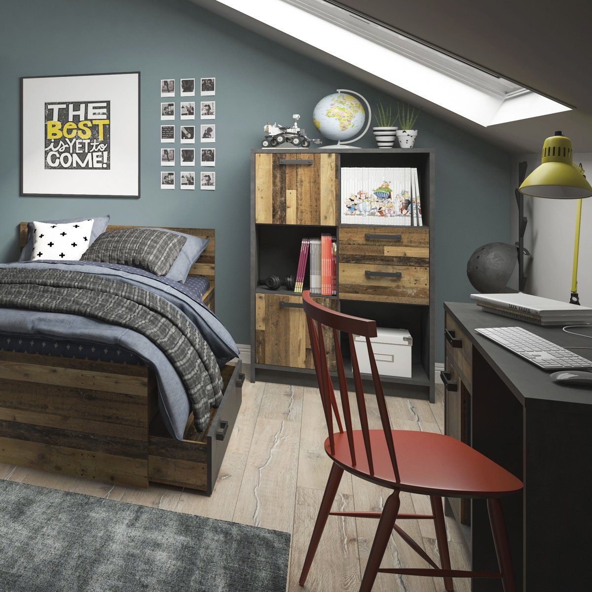 Brooklyn Desk With 1 Door And 1 Drawer In Walnut & Dark Grey - Price Crash Furniture