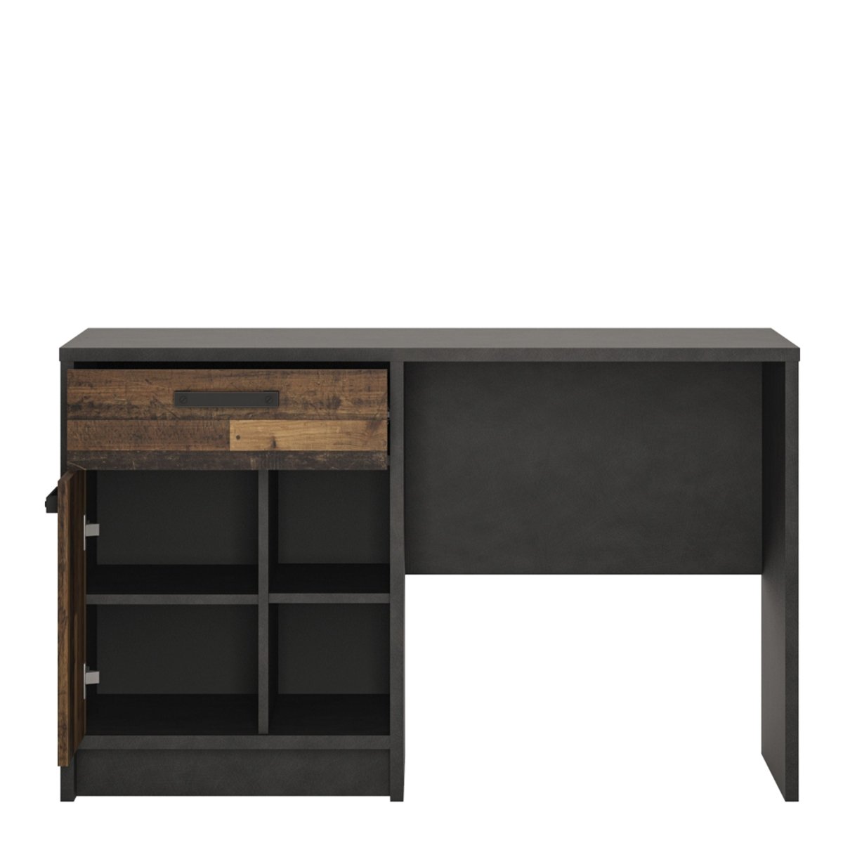Brooklyn Desk With 1 Door And 1 Drawer In Walnut & Dark Grey - Price Crash Furniture