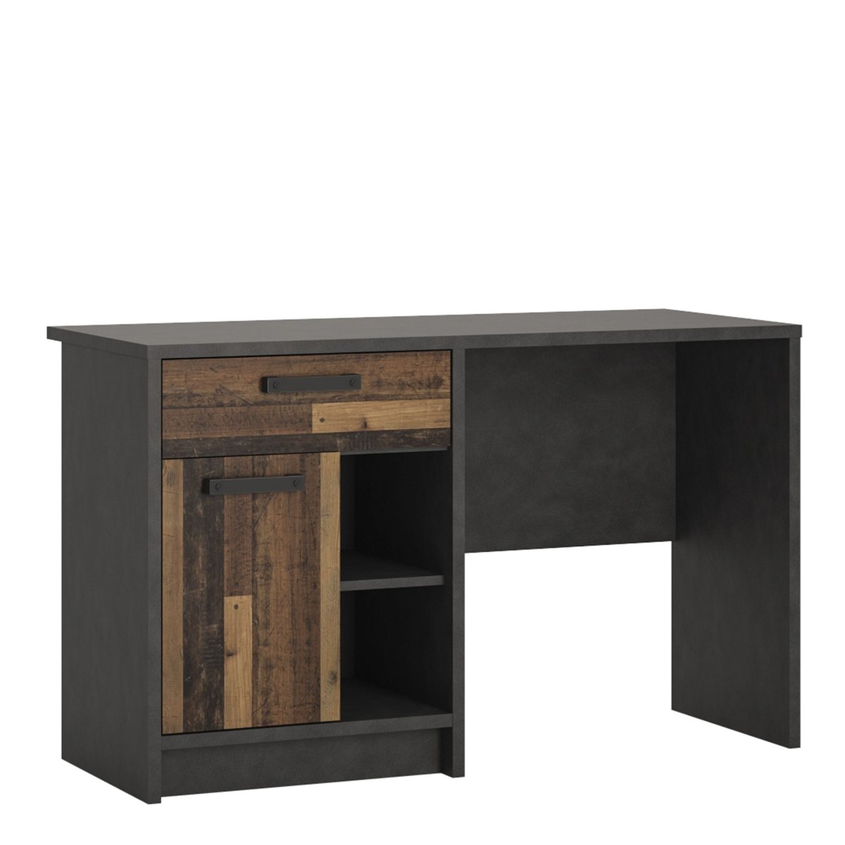 Brooklyn Desk With 1 Door And 1 Drawer In Walnut & Dark Grey - Price Crash Furniture