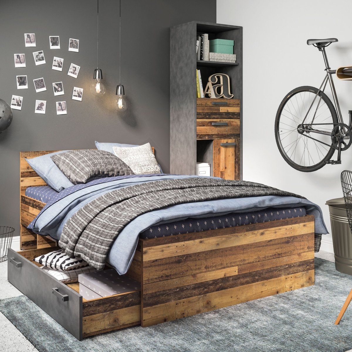 Brooklyn Single Bed 120cm In Rustic Walnut - Price Crash Furniture