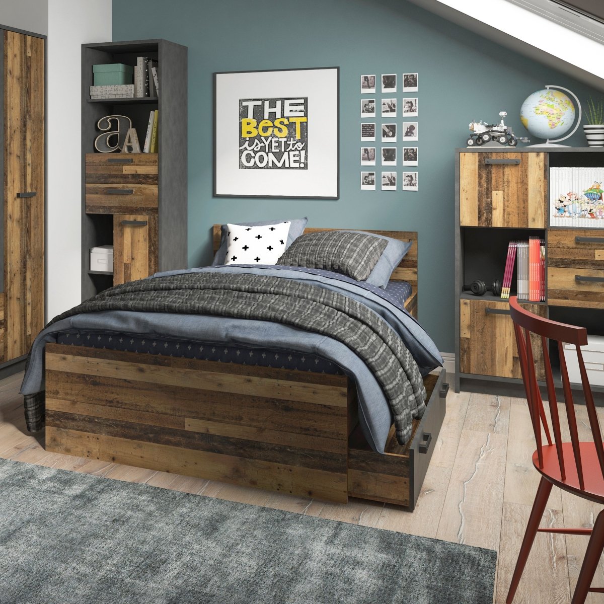 Brooklyn Single Bed 120cm In Rustic Walnut - Price Crash Furniture