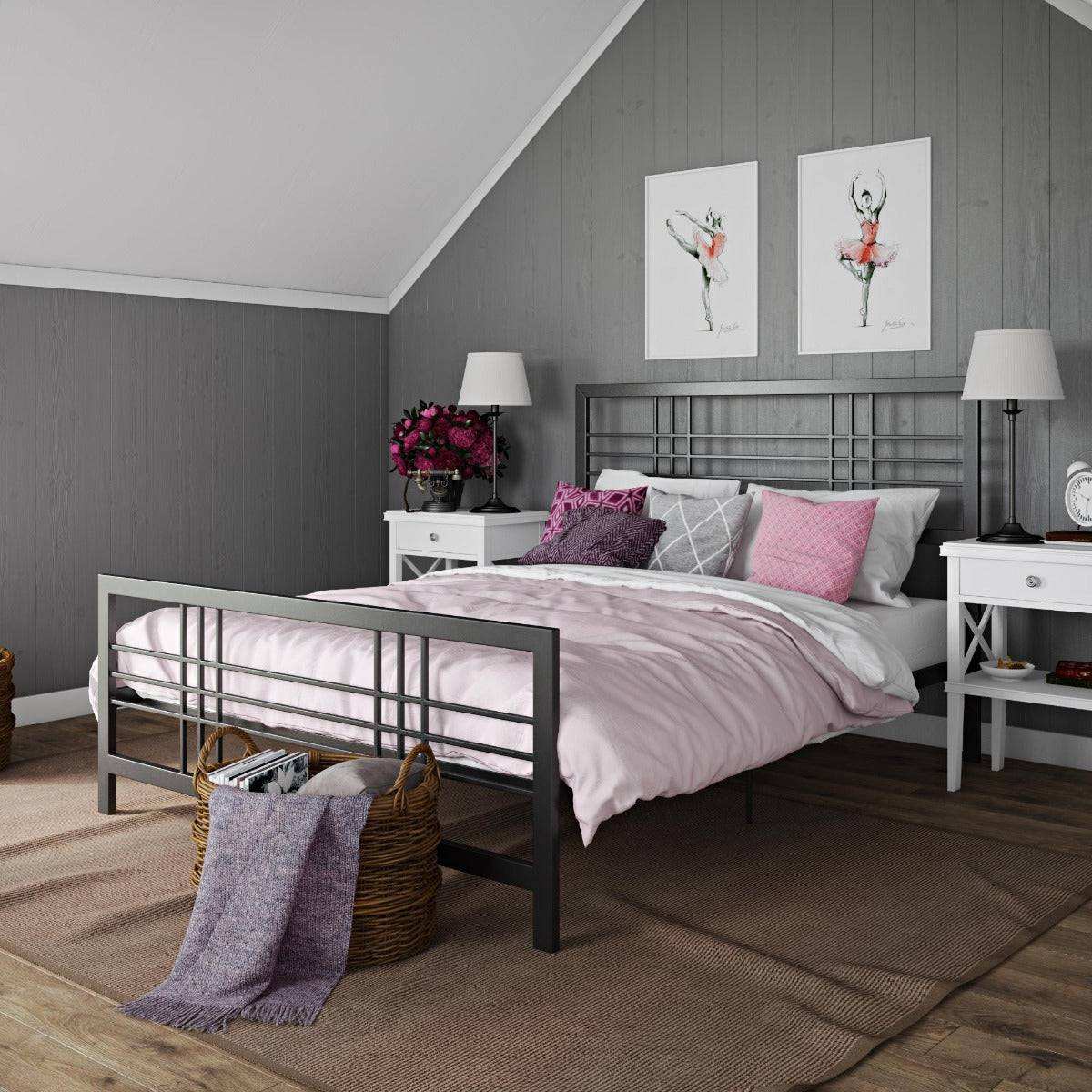 Burbank Metal UK King Size Bed in Black by Dorel - Price Crash Furniture