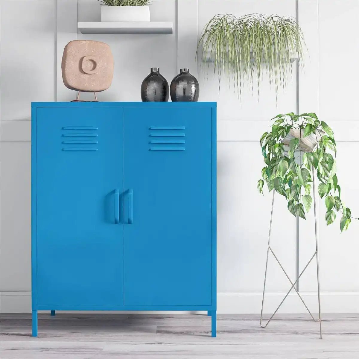Cache 2 Door Metal Locker Accent Cabinet in Blue by Dorel Novogratz - Price Crash Furniture