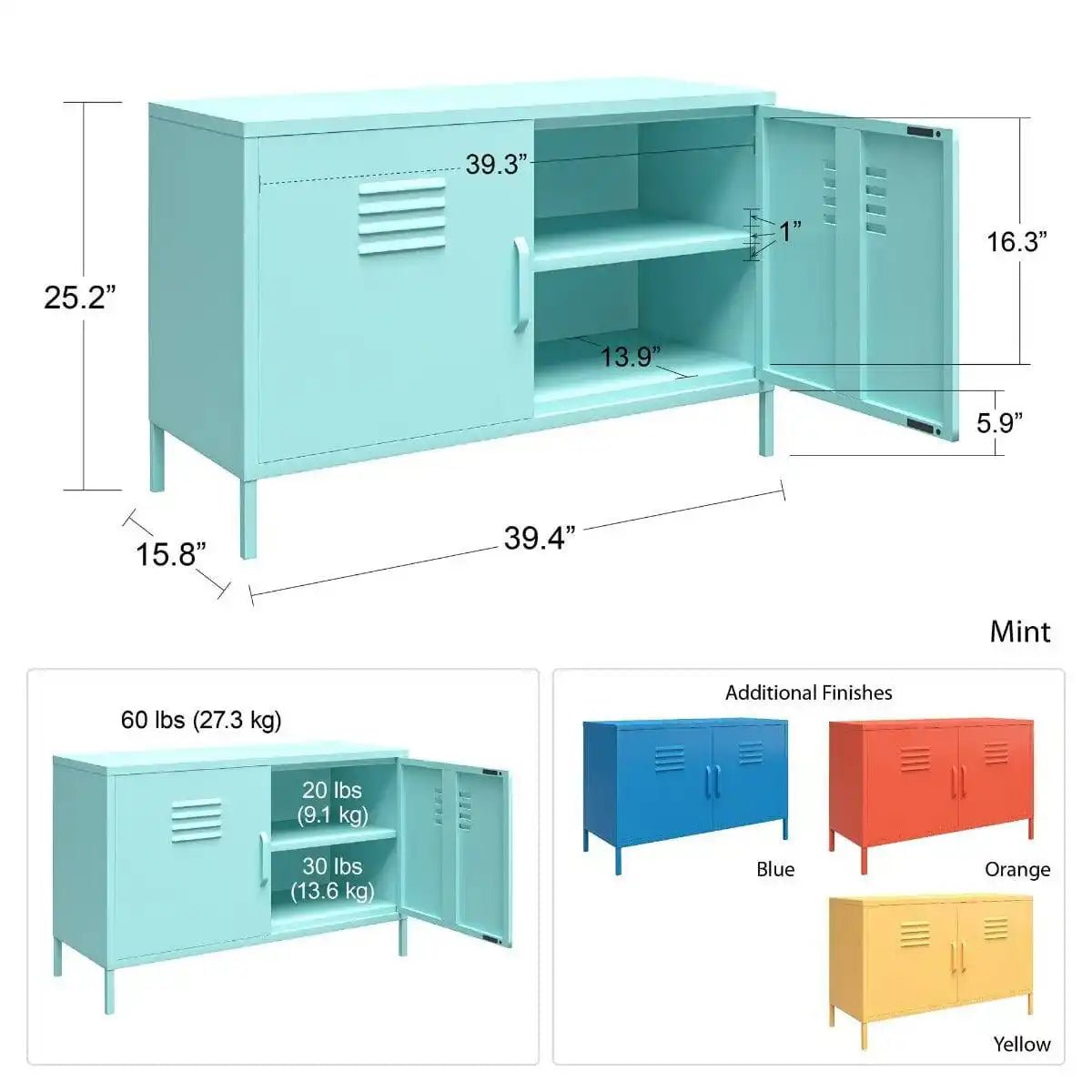 Cache 2 Door Metal Locker Accent Cabinet Short in Mint by Dorel Novogratz - Price Crash Furniture
