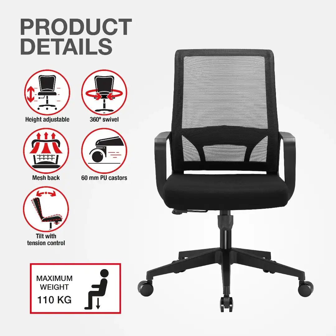 Cambridge Office Chair - Black - Price Crash Furniture