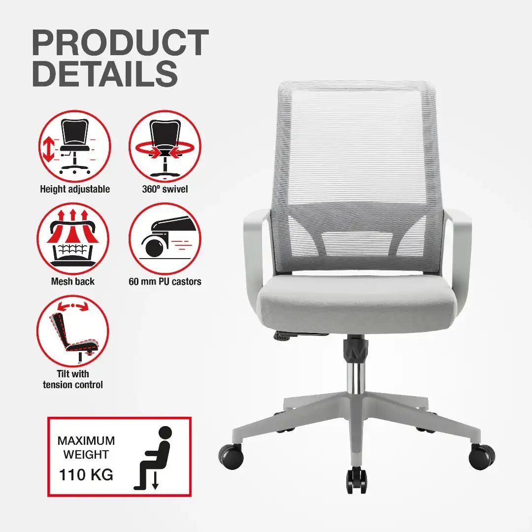 Cambridge Office Chair - Grey - Price Crash Furniture