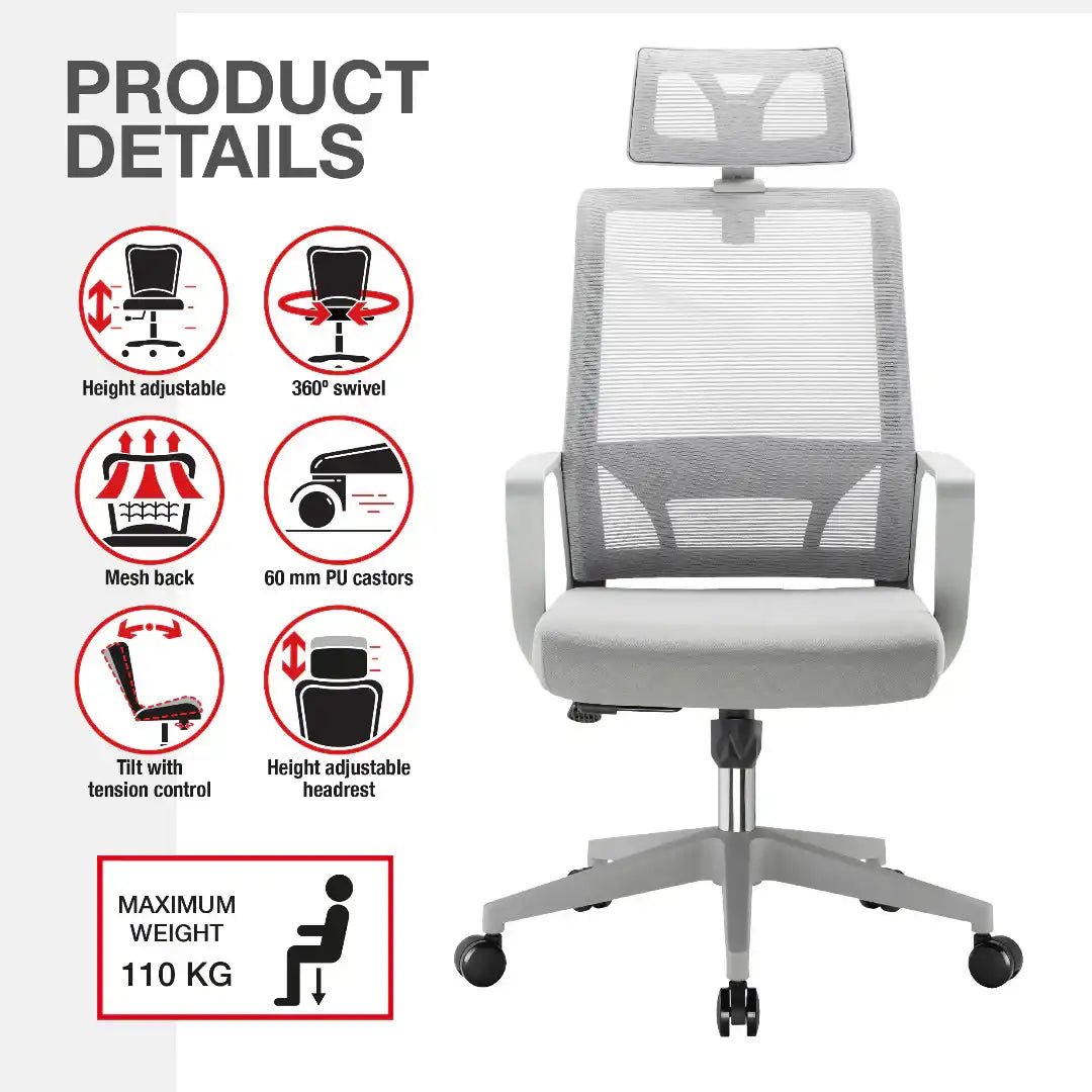 Cambridge Plus Office Chair - Grey - Price Crash Furniture