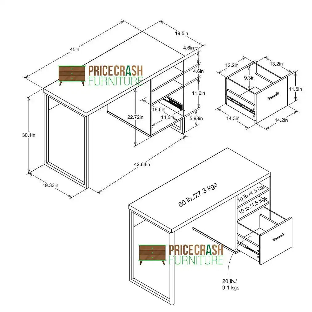 Candon Medium Brown Laptop and Computer Desk with Pedestal by Dorel - Price Crash Furniture