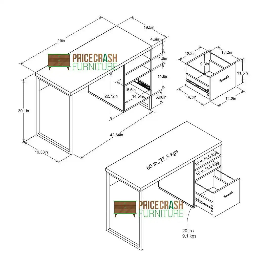 Candon Medium Brown Laptop and Computer Desk with Pedestal by Dorel - Price Crash Furniture