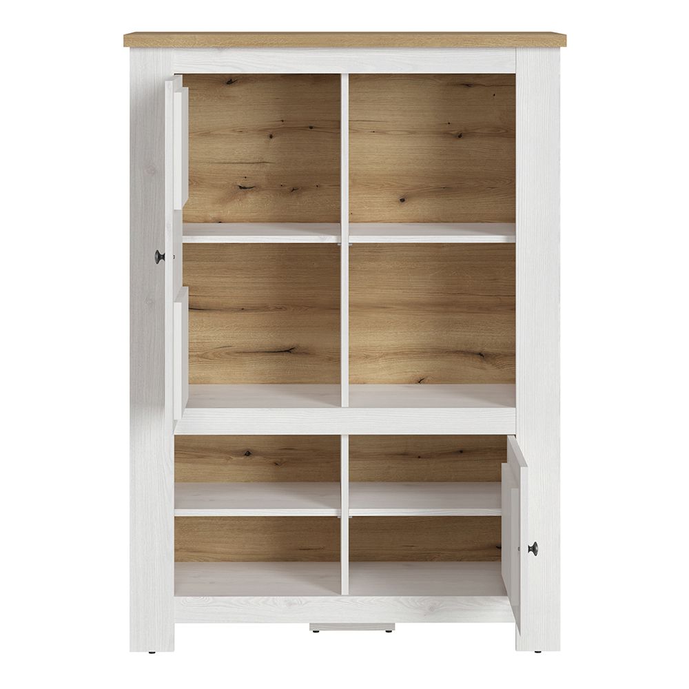 Celesto 2 Door 4 Shelves Display Cabinet With LED Lights In White And Oak - Price Crash Furniture