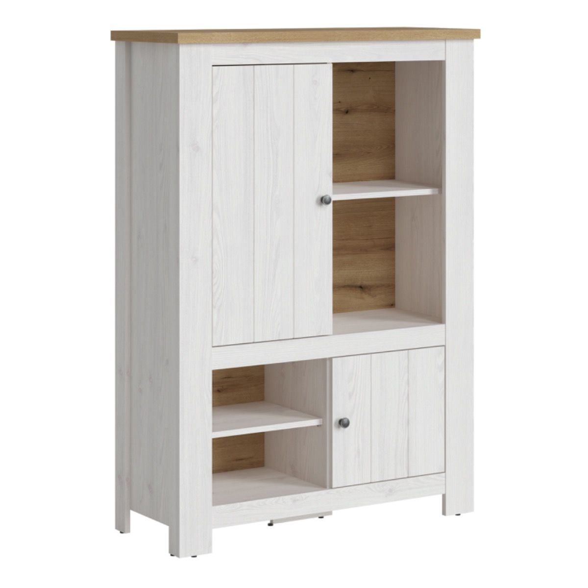 Celesto 2 Door 4 Shelves Display Cabinet With LED Lights In White And Oak - Price Crash Furniture