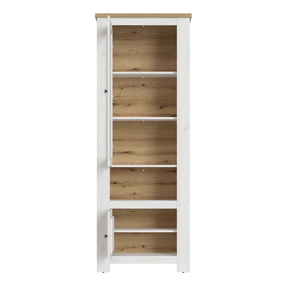 Celesto 2 Door Display Cabinet With LED Lights In White And Oak - Price Crash Furniture
