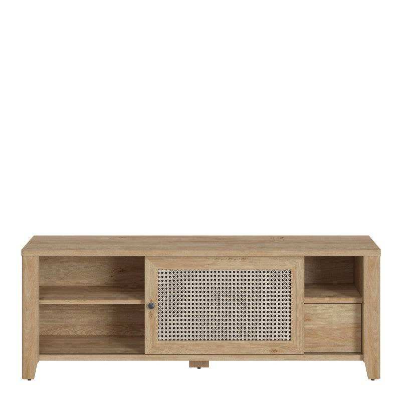 Cestino 1 Door 1 Drawer TV Unit In Jackson Hickory Oak And Rattan Effect - Price Crash Furniture