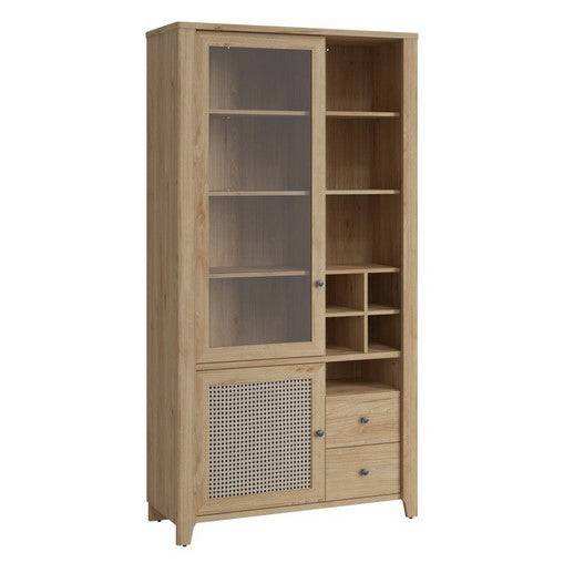 Cestino 2 Door 2 Drawer Display Cabinet In Jackson Hickory Oak And Rattan Effect - Price Crash Furniture