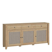 Cestino 3 Door 3 Drawer Sideboard In Jackson Hickory Oak And Rattan Effect - Price Crash Furniture
