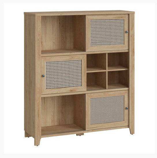 Cestino 3 Sliding Door Cabinet in Jackson Hickory Oak And Rattan Effect - Price Crash Furniture
