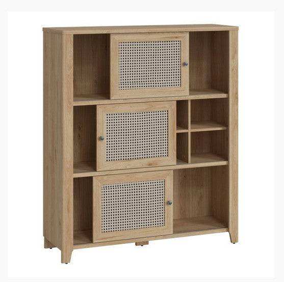 Cestino 3 Sliding Door Cabinet in Jackson Hickory Oak And Rattan Effect - Price Crash Furniture