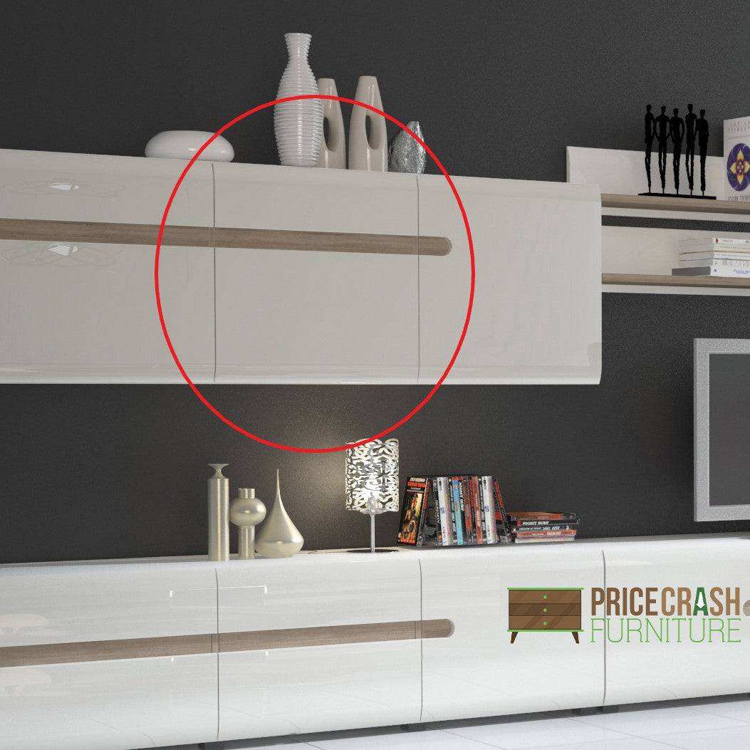 Chelsea 1 Door Wall Cupboard in White High Gloss with Truffle Oak (front trim)