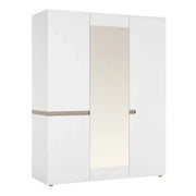 Chelsea Bedroom 3 Door Wardrobe with Mirror in White with a Truffle Oak Trim - Price Crash Furniture