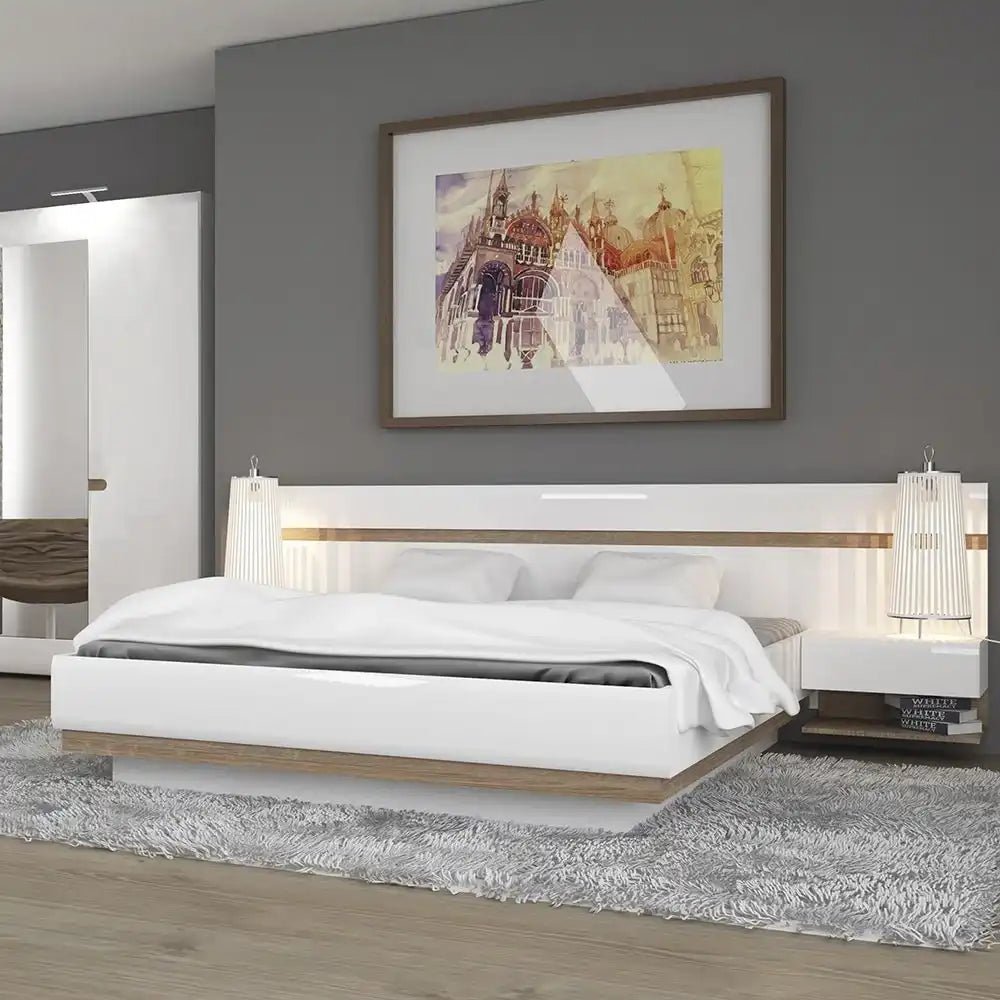 Chelsea Bedroom 3 Door Wardrobe with Mirror in White with a Truffle Oak Trim - Price Crash Furniture