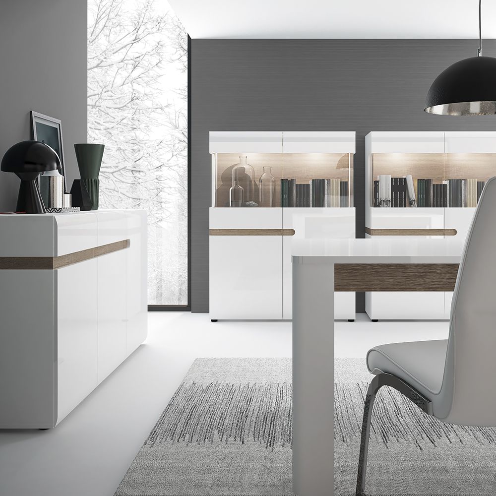 Chelsea Living 1 Drawer 2 Door Sideboard In White With A Truffle Oak Trim - Price Crash Furniture