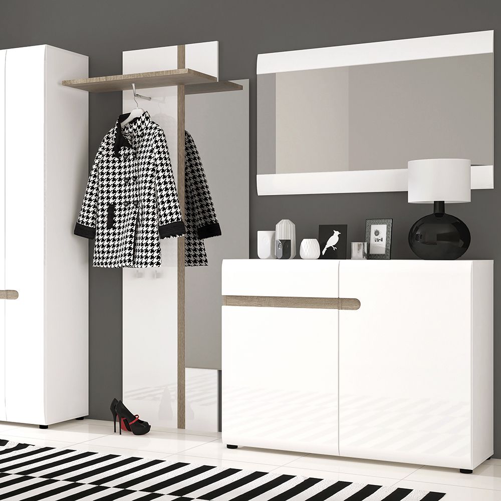 Chelsea Living 1 Drawer 2 Door Sideboard In White With A Truffle Oak Trim - Price Crash Furniture