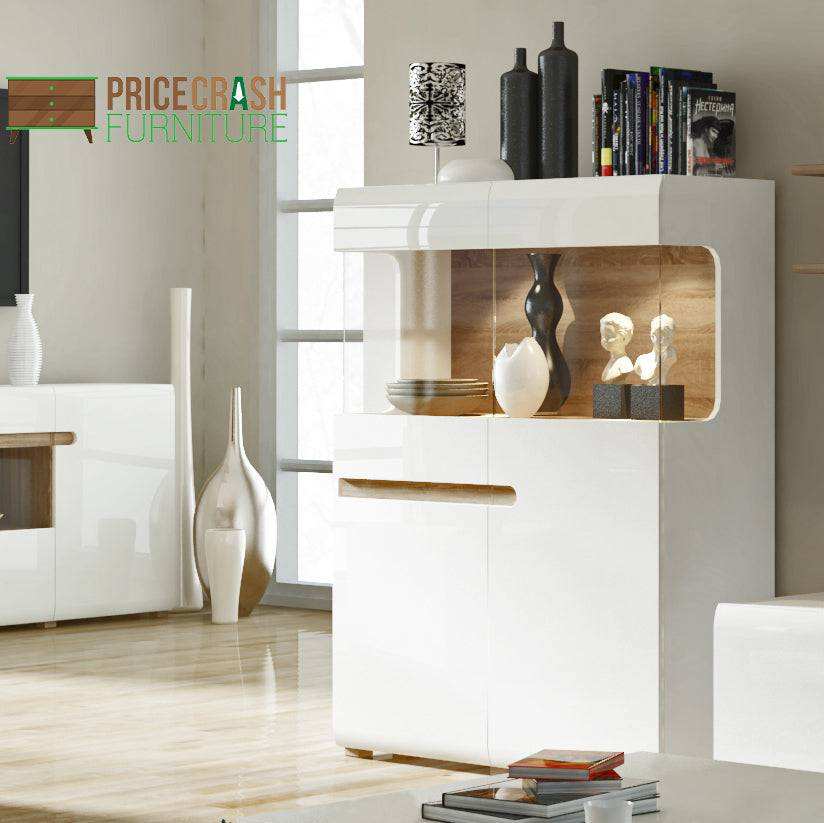 Chelsea Low Display Cabinet 109cm Wide Gloss Truffle Oak
