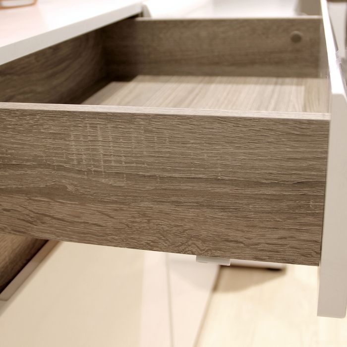 Chelsea Living 2 Drawer 3 Door Sideboard in White Gloss With Truffle Oak Trim - Price Crash Furniture