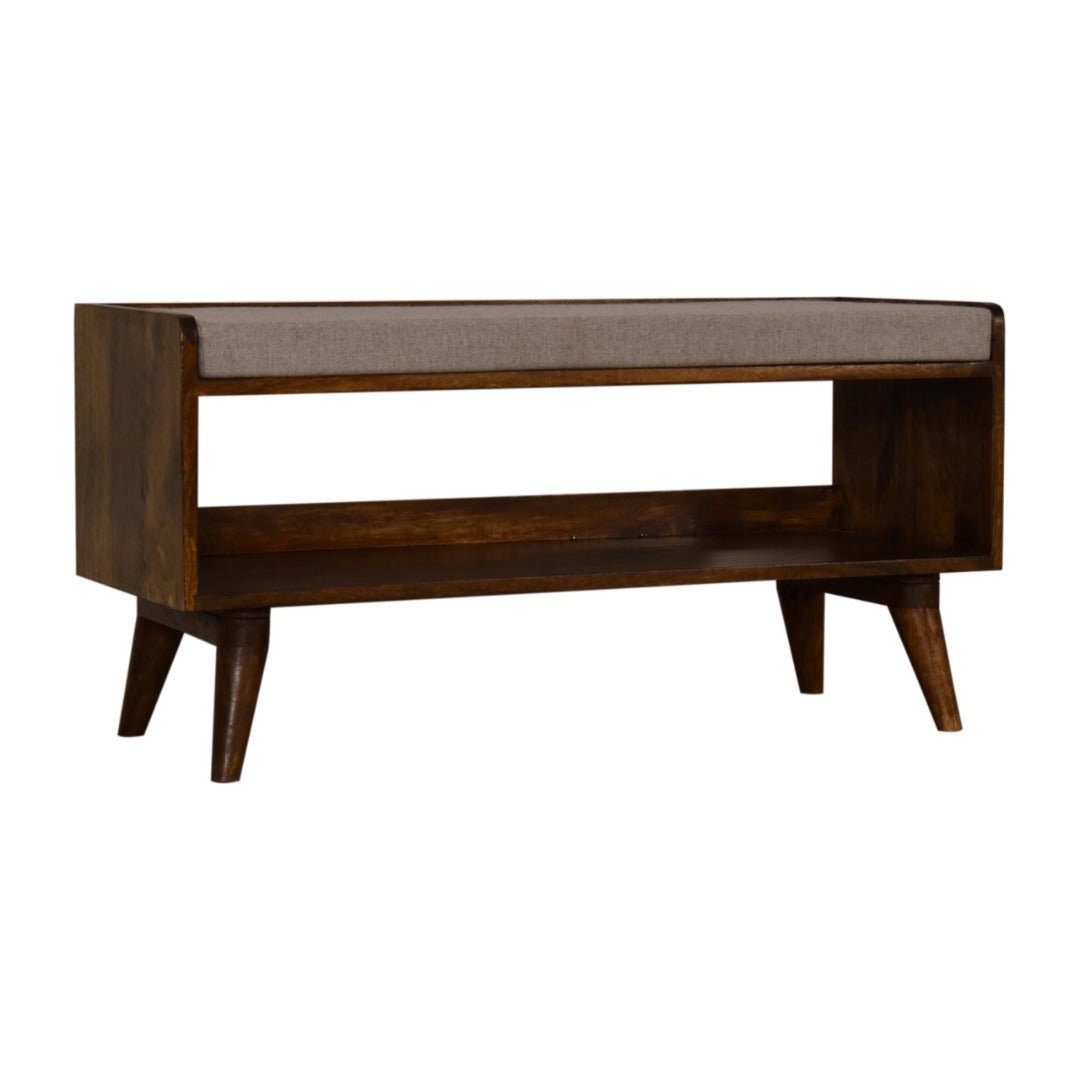 Chestnut Bench with Brown Tweed Seat Pad - Price Crash Furniture