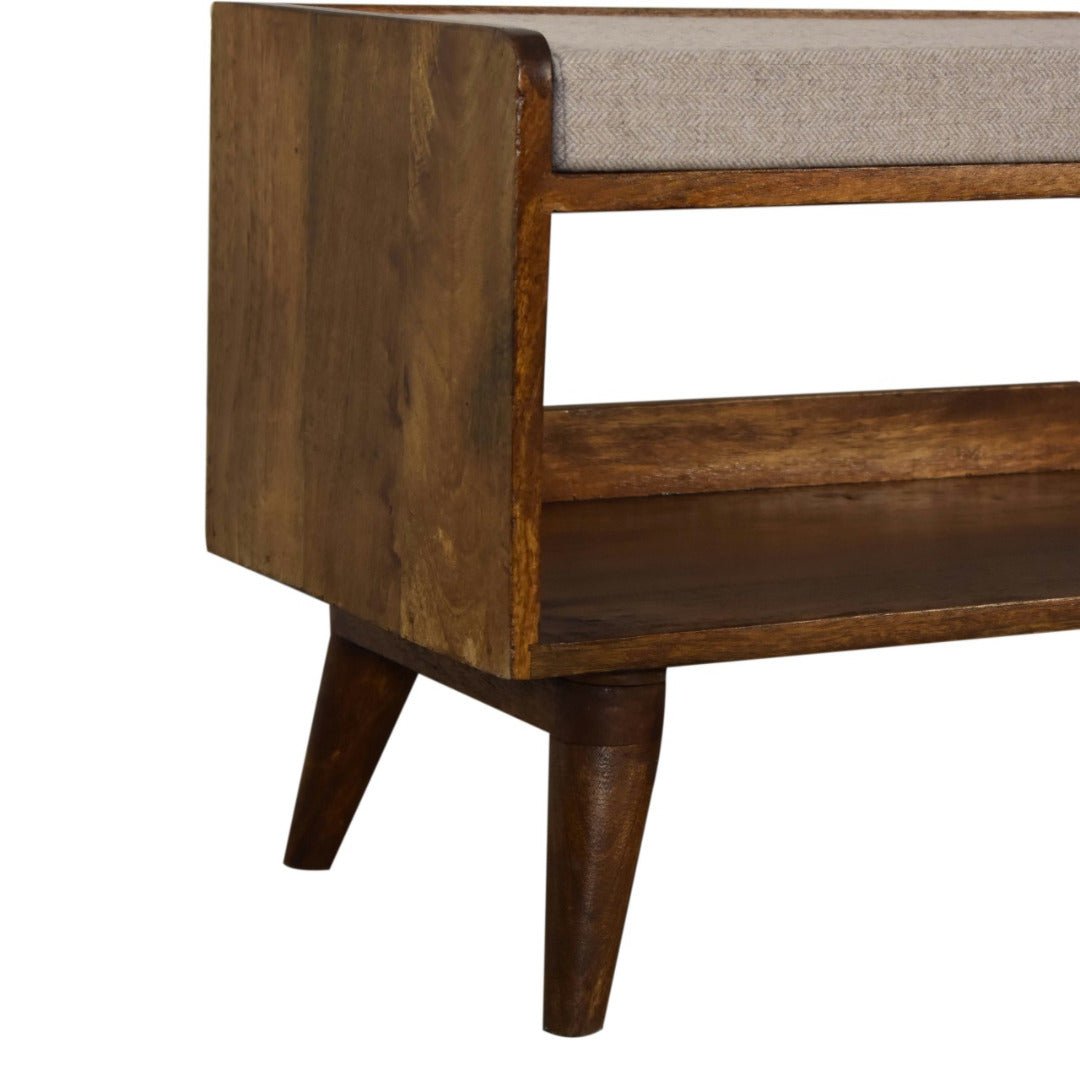 Chestnut Bench with Brown Tweed Seat Pad - Price Crash Furniture