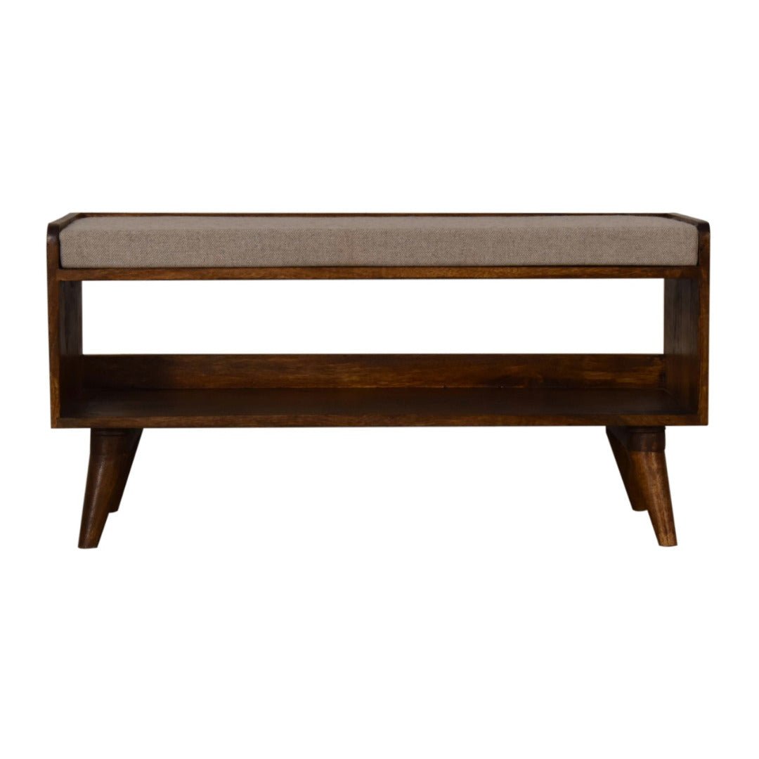 Chestnut Bench with Brown Tweed Seat Pad - Price Crash Furniture
