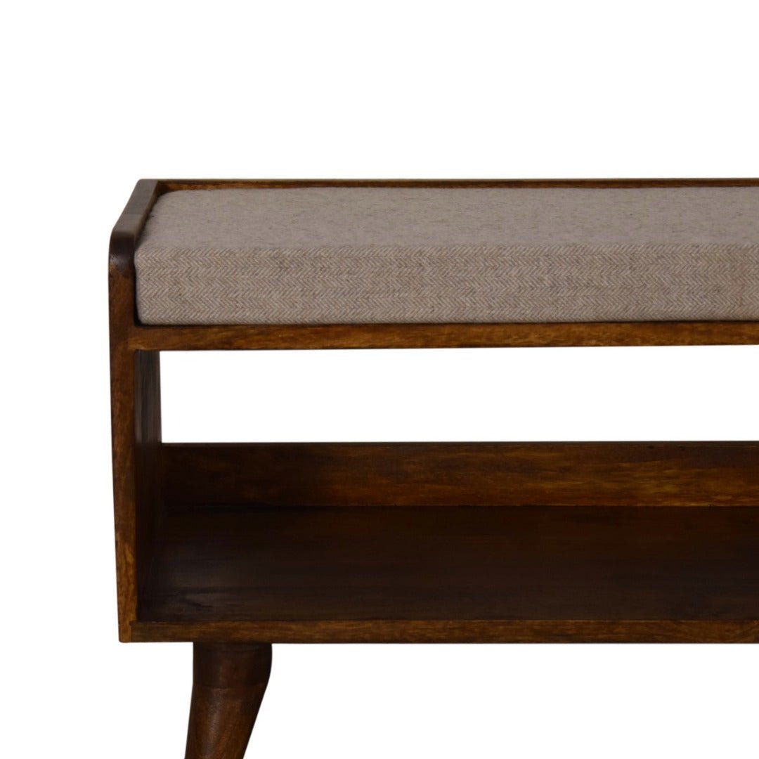 Chestnut Bench with Brown Tweed Seat Pad - Price Crash Furniture