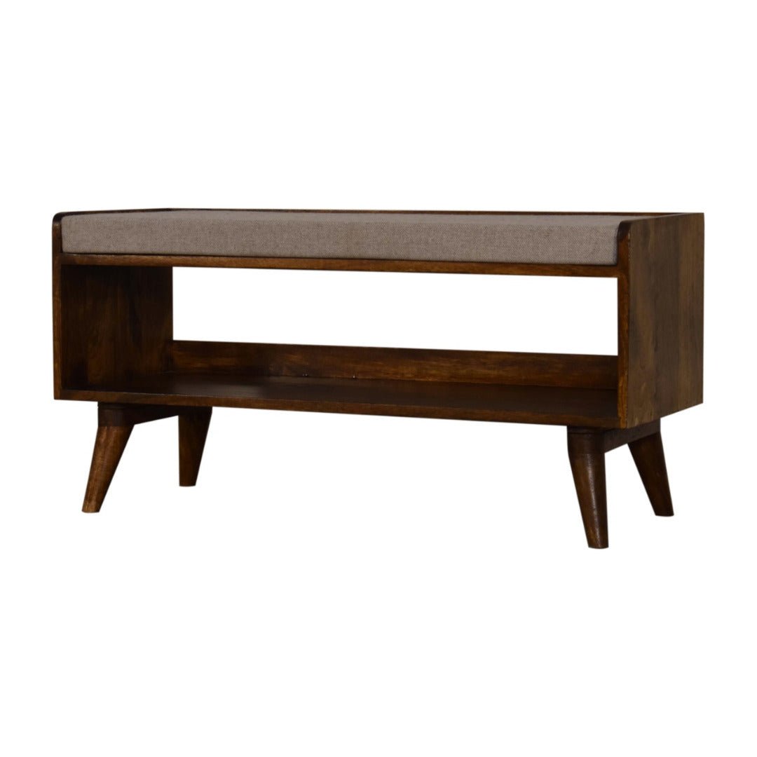 Chestnut Bench with Brown Tweed Seat Pad - Price Crash Furniture