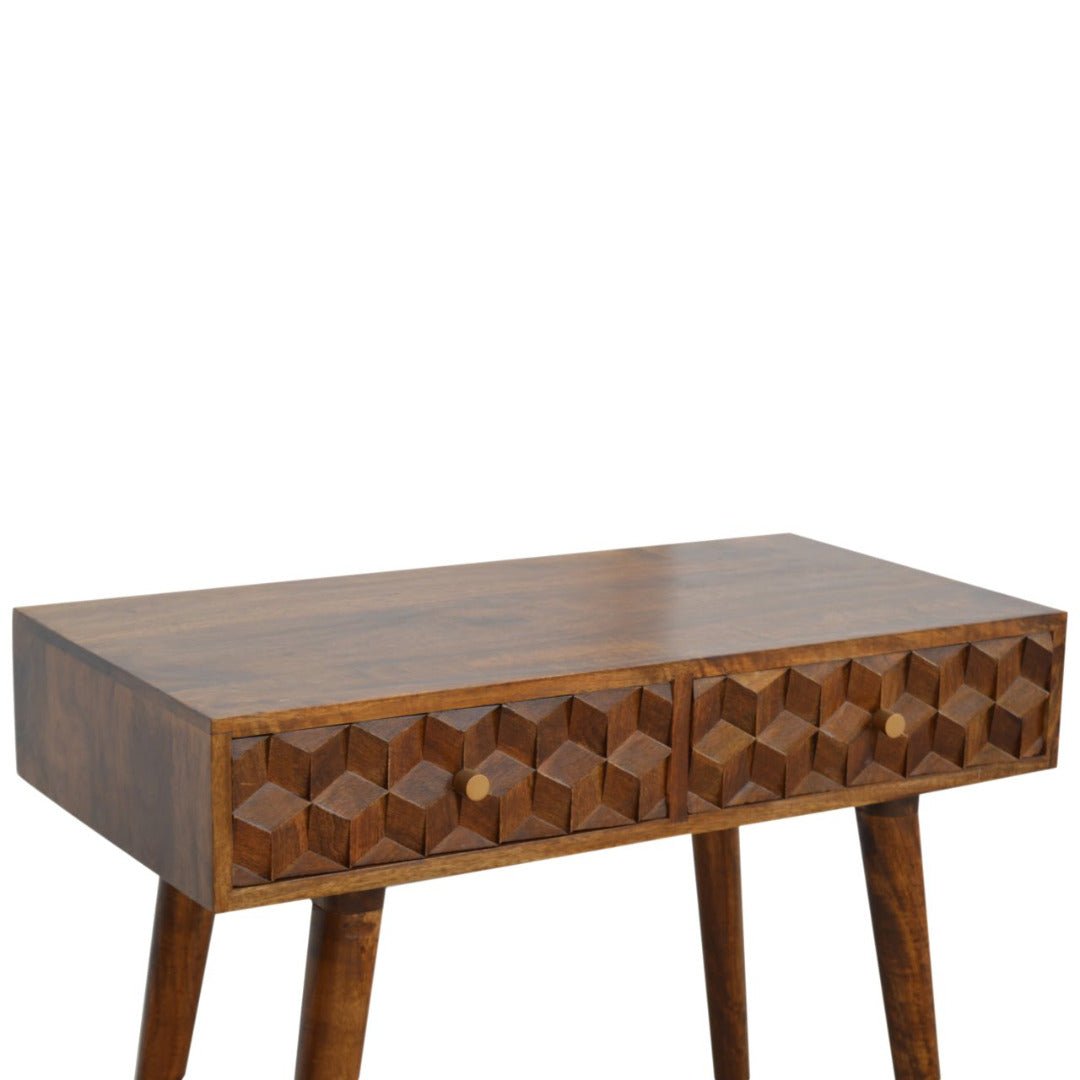 Chestnut Cube Carved Console Table - Price Crash Furniture