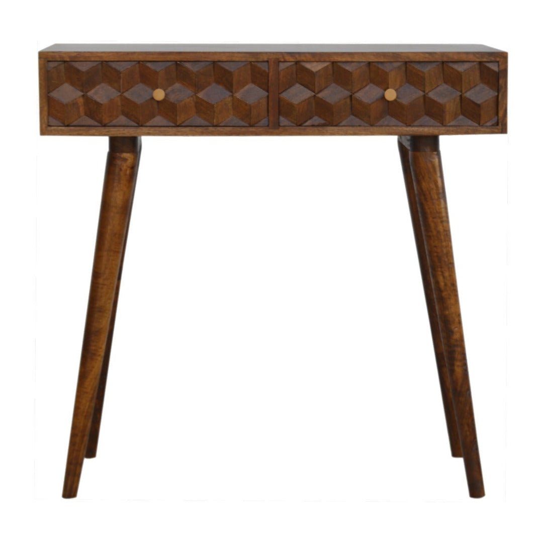 Chestnut Cube Carved Console Table - Price Crash Furniture