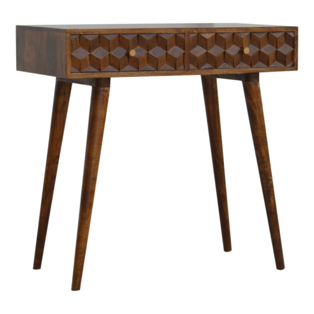 Chestnut Cube Carved Console Table - Price Crash Furniture