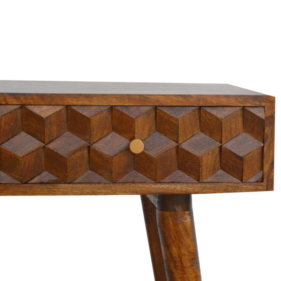 Chestnut Cube Carved Console Table - Price Crash Furniture