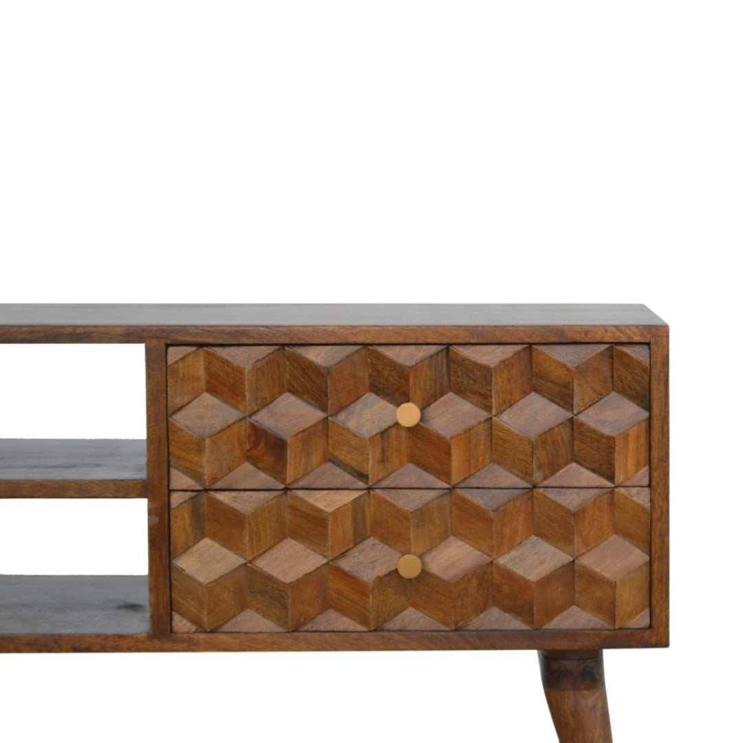 Chestnut Cube Carved Media with 2 Open Slots - Price Crash Furniture