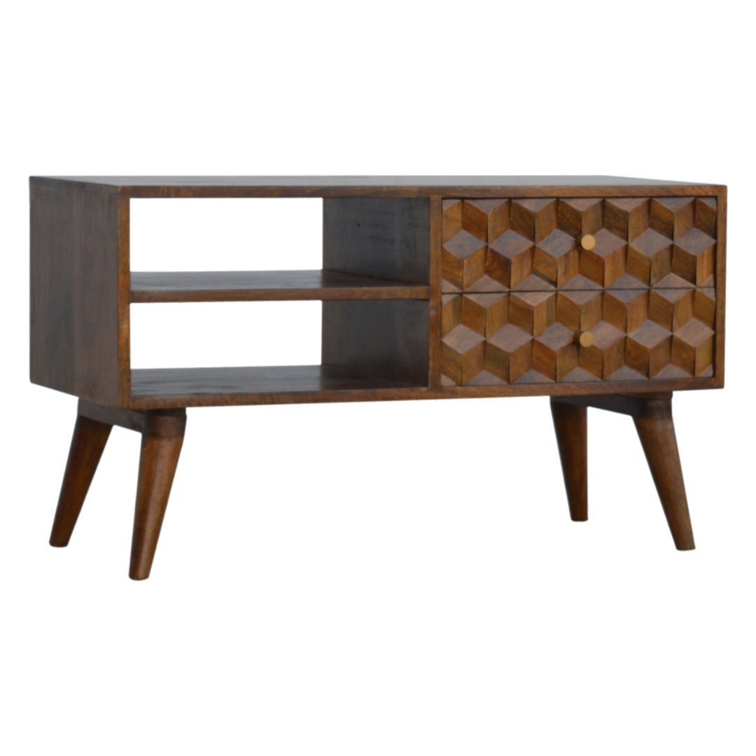Chestnut Cube Carved Media with 2 Open Slots - Price Crash Furniture