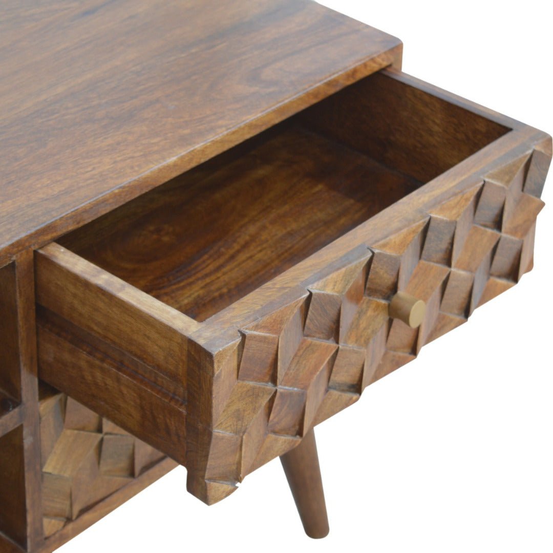 Chestnut Cube Carved Media with 2 Open Slots - Price Crash Furniture