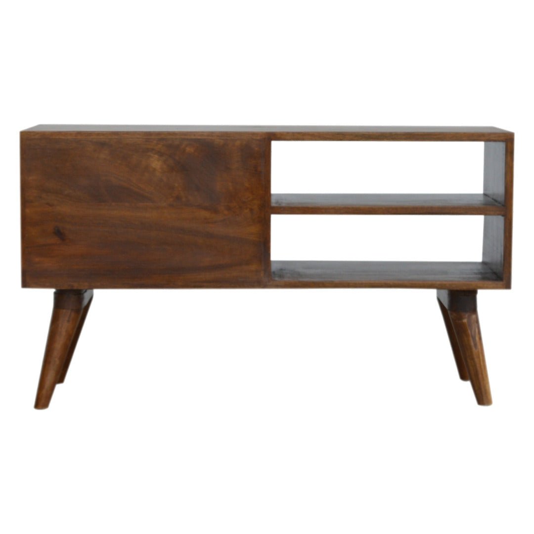 Chestnut Cube Carved Media with 2 Open Slots - Price Crash Furniture