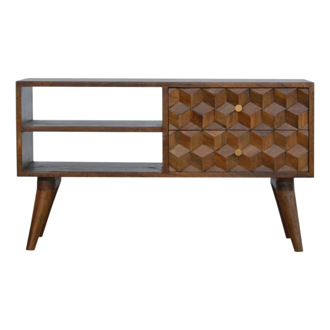 Chestnut Cube Carved Media with 2 Open Slots - Price Crash Furniture