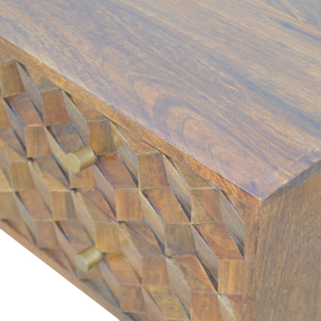 Chestnut Cube Carved Media with 2 Open Slots - Price Crash Furniture