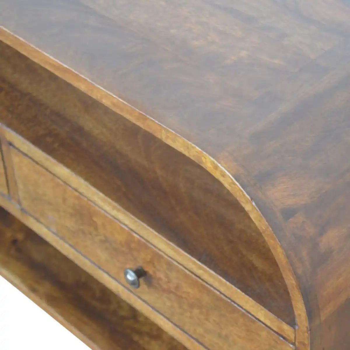 Chestnut Curved Edge Media Unit TV Stand with 2 Drawers - Price Crash Furniture