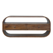 Chestnut Curved Edge Media Unit TV Stand with 2 Drawers - Price Crash Furniture