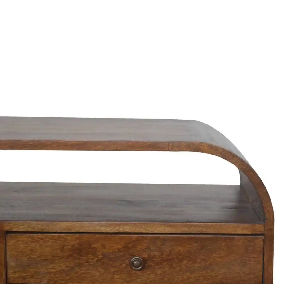 Chestnut Curved Edge Media Unit TV Stand with 2 Drawers - Price Crash Furniture