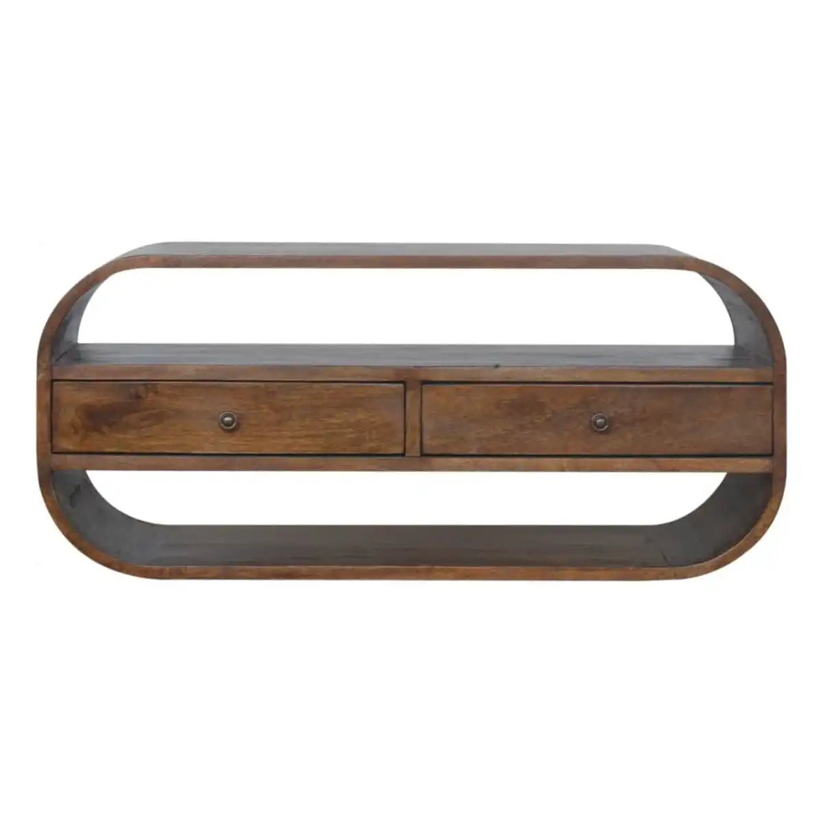 Chestnut Curved Edge Media Unit TV Stand with 2 Drawers - Price Crash Furniture